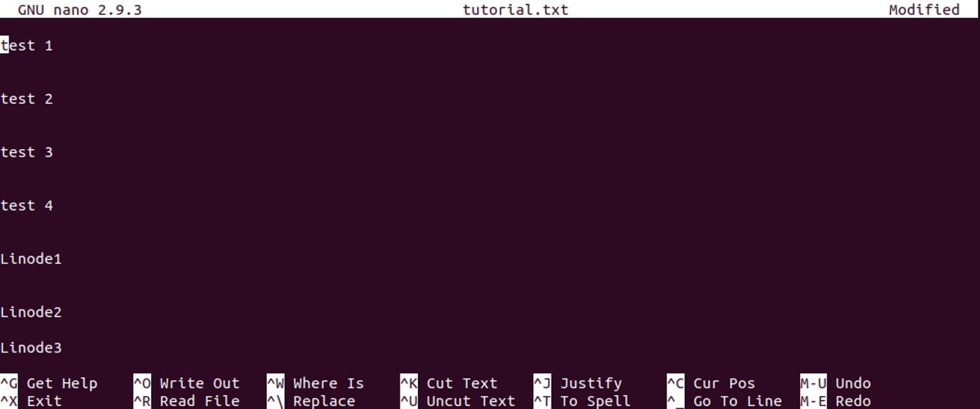 Opening the sample file in nano. updated contents in the file