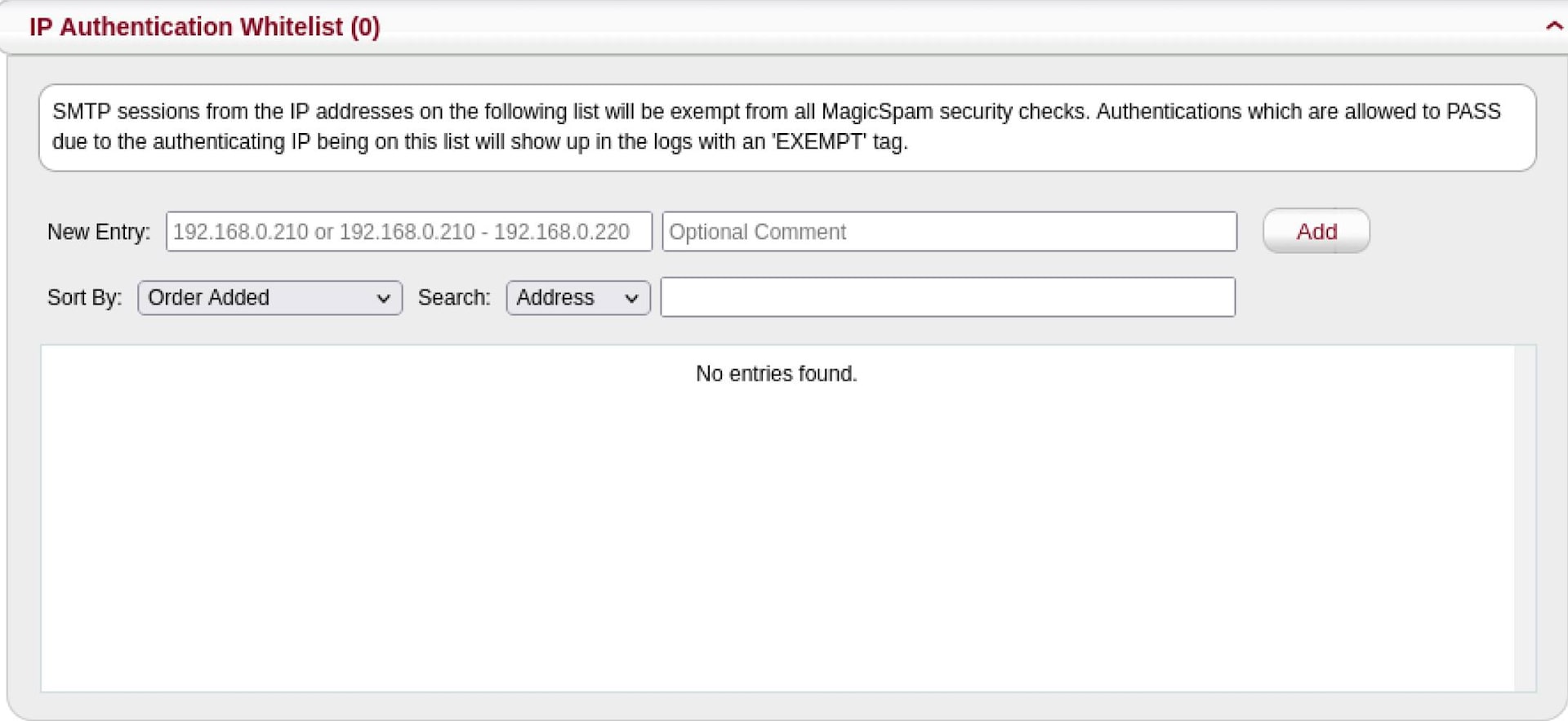 IP Authentication Screenshot of ip authentication page