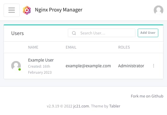 The Nginx Proxy Manager dashboard The Nginx Proxy Manager dashboard