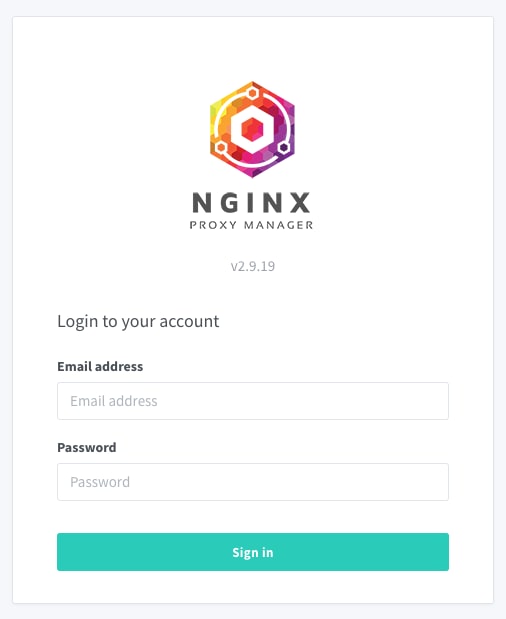 The Nginx Proxy Manager login page The Nginx Proxy Manager login page