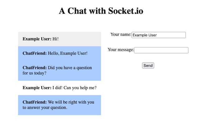 A demonstration of the example Socket.IO application in action A demonstration of the example Socket.IO application in action