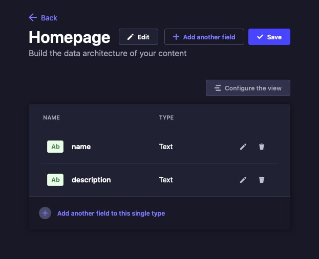 Strapi with a completed “Home” single Strapi with a completed “Home” single
