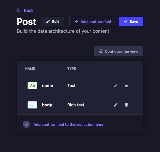 Strapi with a completed “Post” collection Strapi with a completed “Post” collection