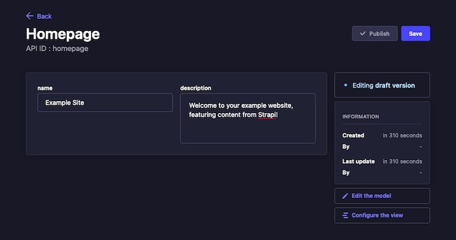 Developing the Home type content in Strapi Developing the Home type content in Strapi