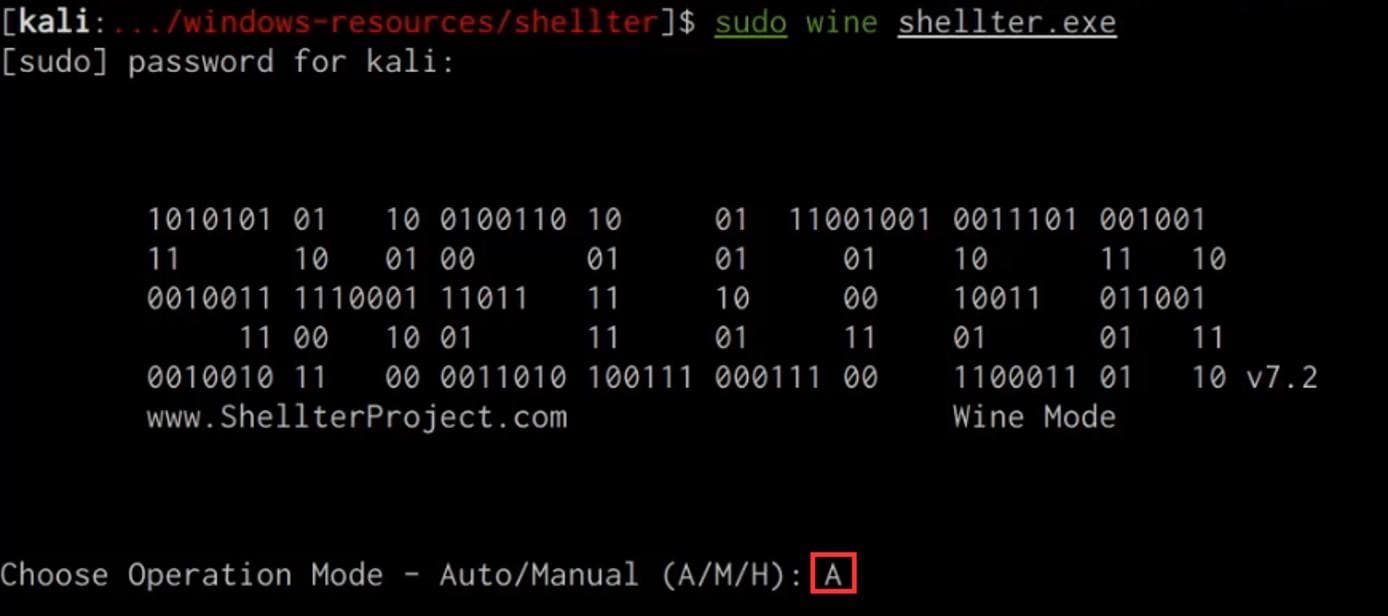 Shellter operation mode selection Shellter operation mode selection