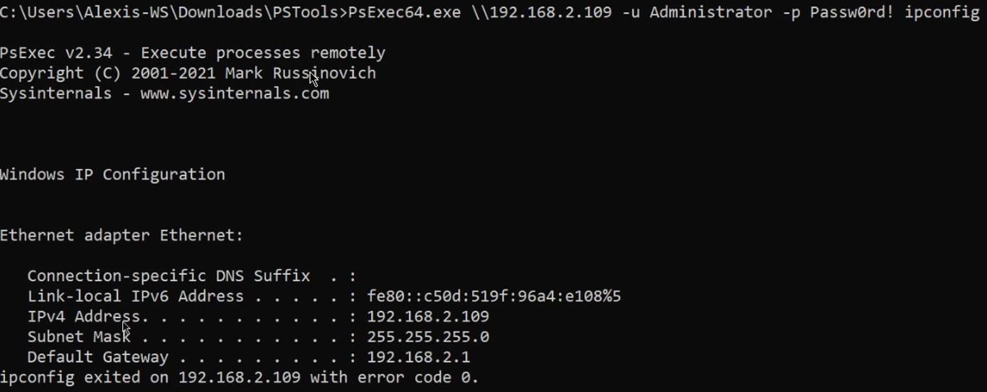 PsExec - execute ipconfig command on target PsExec - execute ipconfig command on target