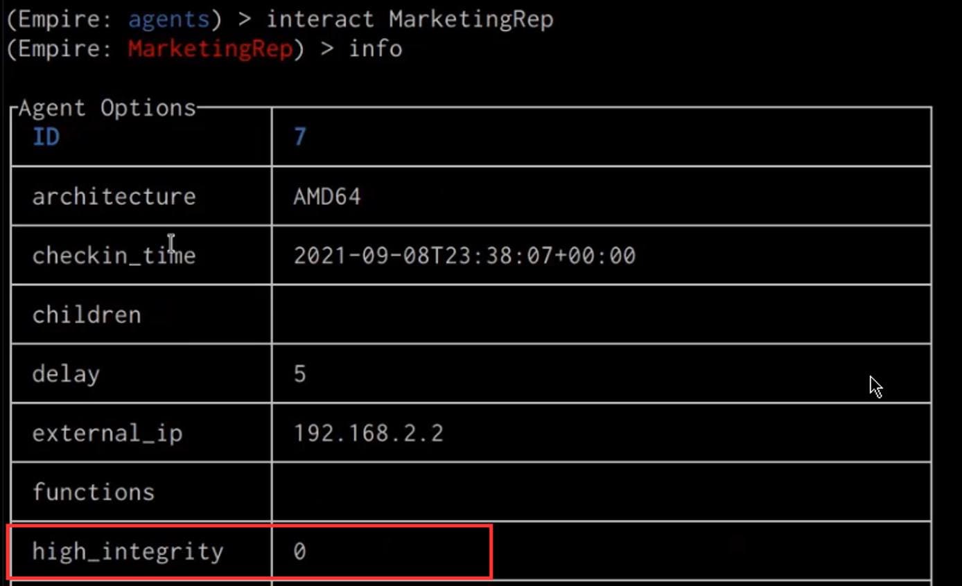 Empire client info command output Empire client info command output