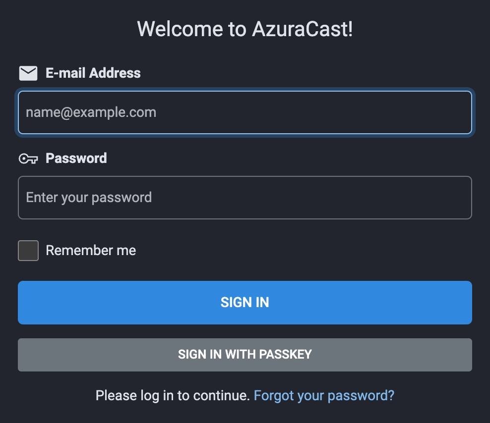 “AzuraCast Login”