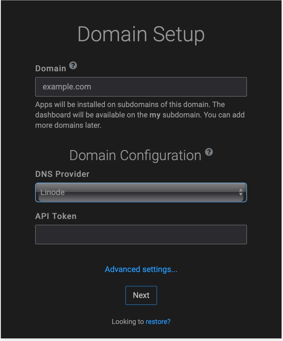 Cloudron Domain Setup Screen