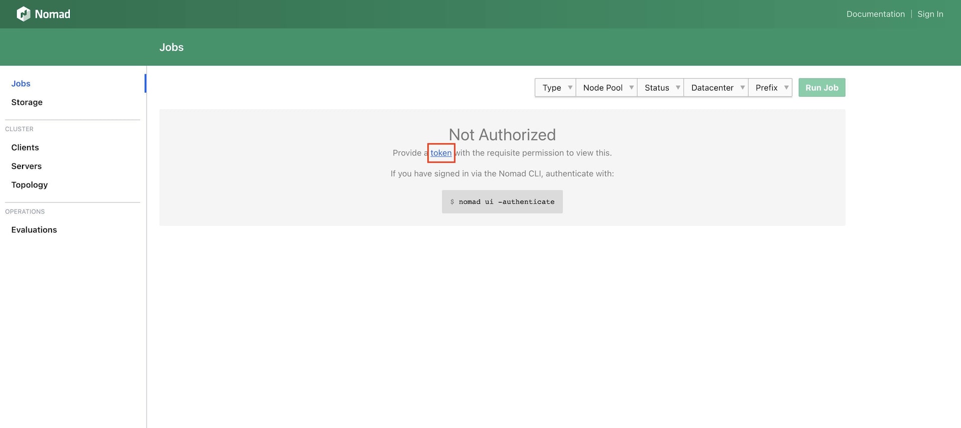 Screenshot of Nomad UI Authentication Screen Screenshot of Nomad UI Authentication Screen