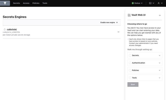 Screenshot of unsealed Vault web UI