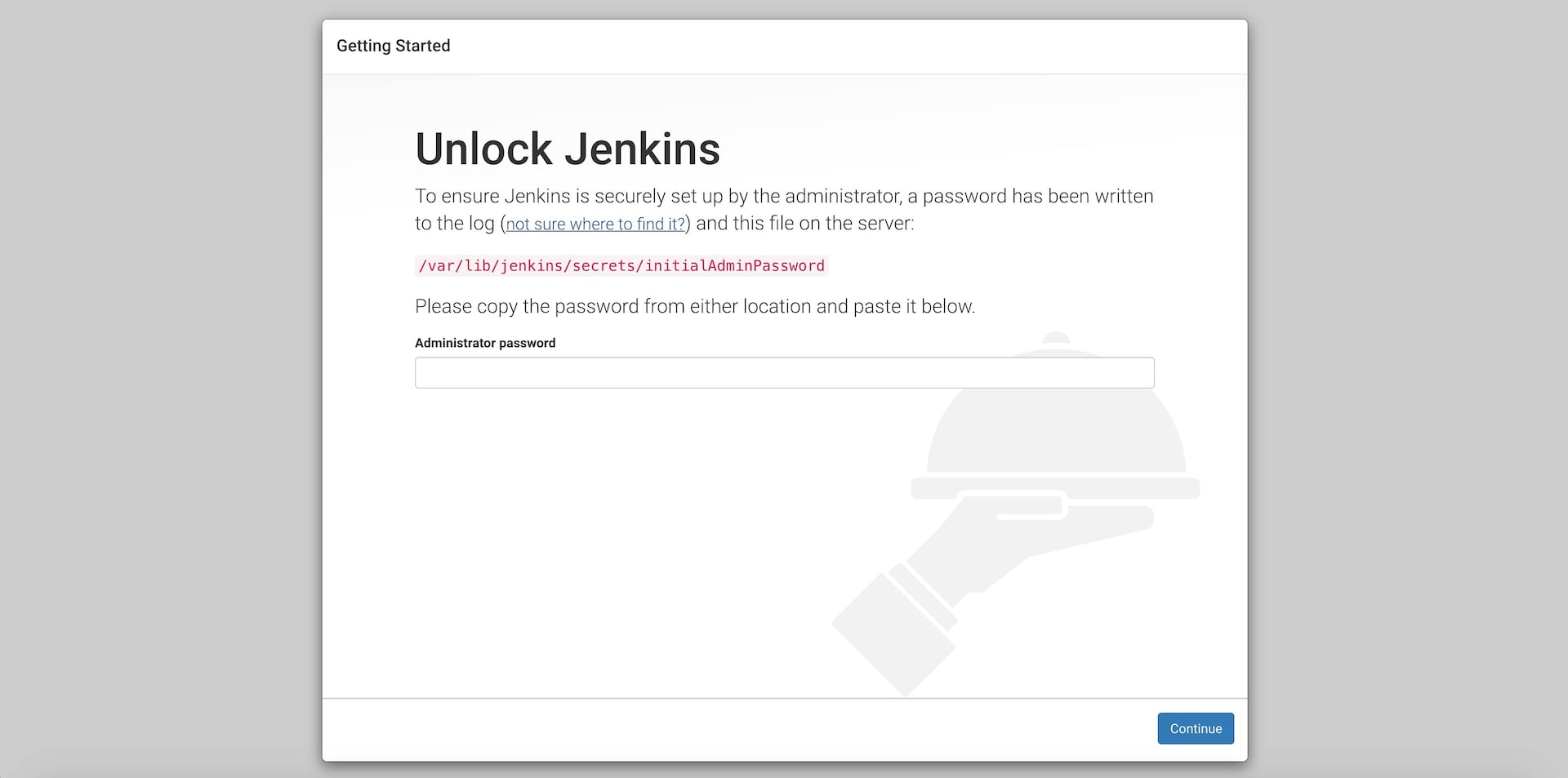 Log into Jenkins with your admin password Log into Jenkins with your admin password