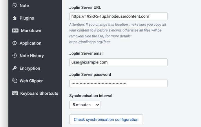 Screenshot of additional synchronization settings