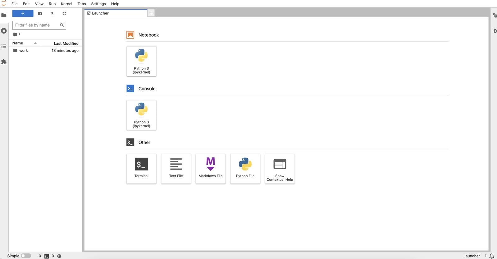 Screenshot of the Jupyter base page