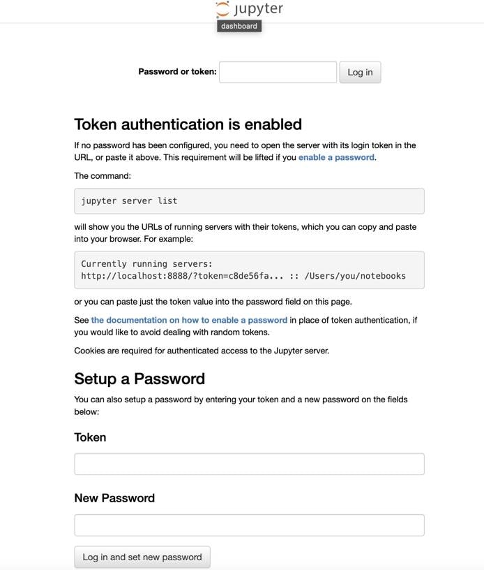 Screenshot of the Jupyter login form