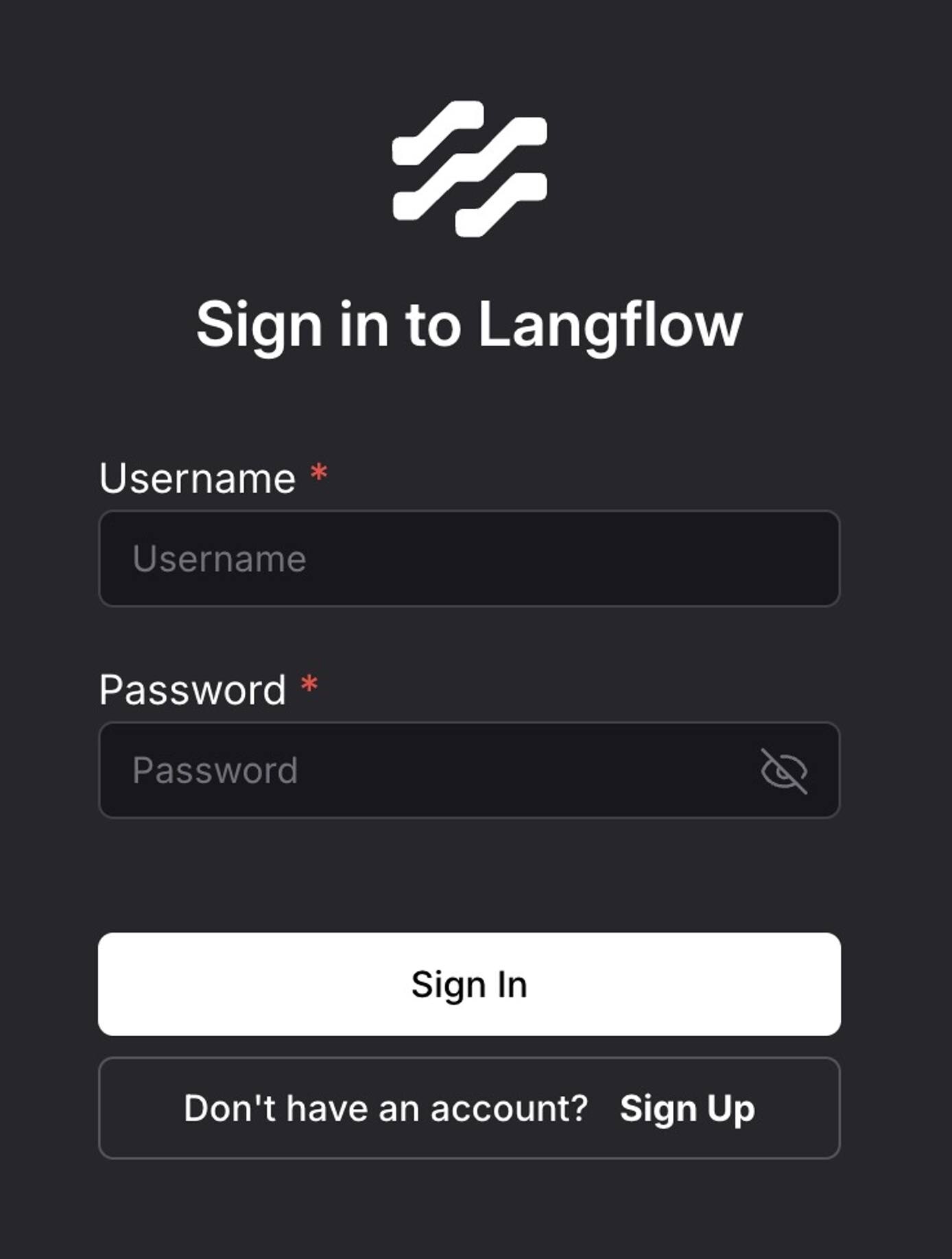 Langflow login page