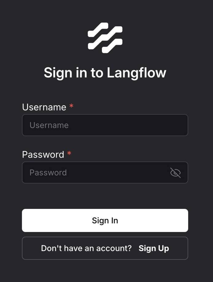 Langflow login page