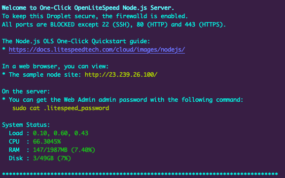 OpenLiteSpeed Nose.js setup information