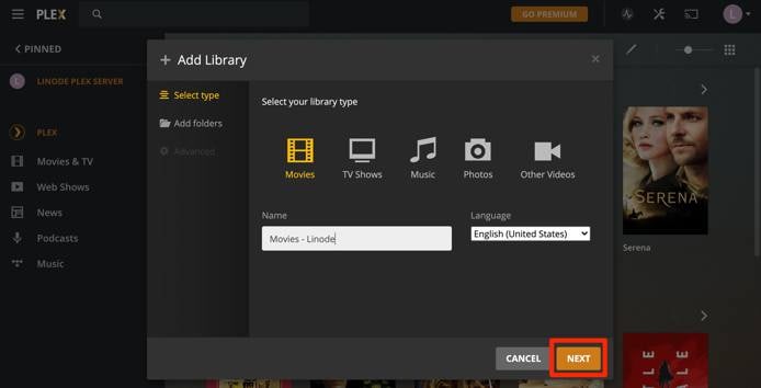 Set Media Library Type, Name, and Language