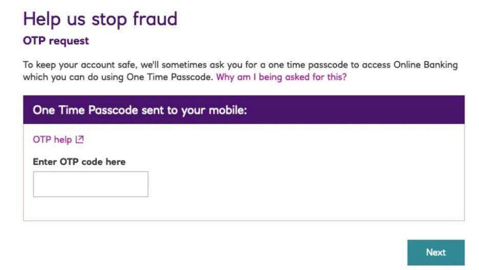 Figura 2: Sito web di phishing che richiede il token/l'OTP 2FA