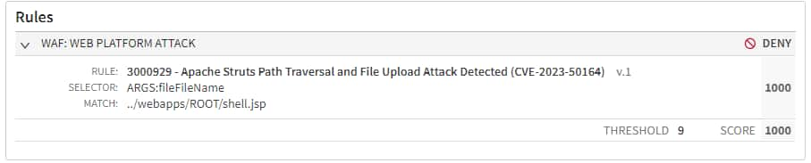 Customers who are using Adaptive Security Engine in manual mode should validate that they have the “Web Platform Attack” group or the following individual rule in Deny mode (Figure 4):