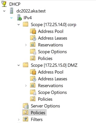 DHCP servers support the ability to define multiple scopes — a scope is a defined set of IP addresses in a specific subnet that the DHCP can lease (Figure 27). 