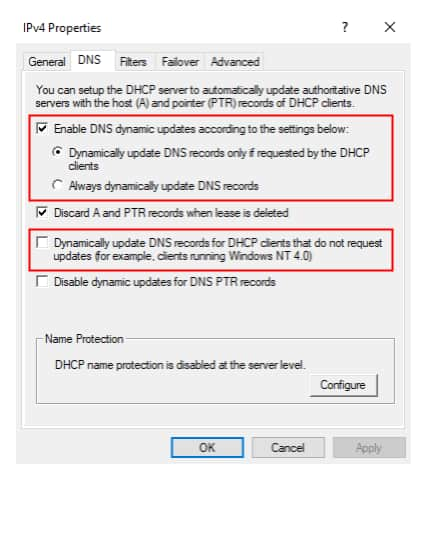 There are three options that determine in which cases the DHCP server will create DNS records for clients (Figure 6). 