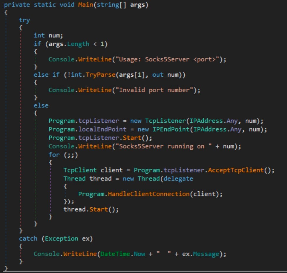 Two of the files are SOCKS5 and HTTP servers, while the third is a client that can receive and forward traffic (Figure 7).