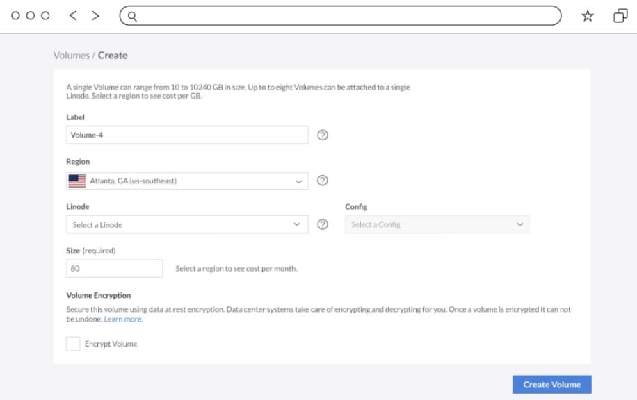 Setup is simple, and it takes just a few clicks to create scalable block storage that integrates with virtual machine instances and container environments (Docker, Kubernetes) hosted in Akamai Cloud (Figure 3).