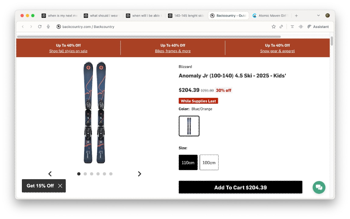 But relevance alone isn't enough. If a suggested site doesn't actually have the specified size available for purchase, it quickly falls out of consideration (Figure 8).