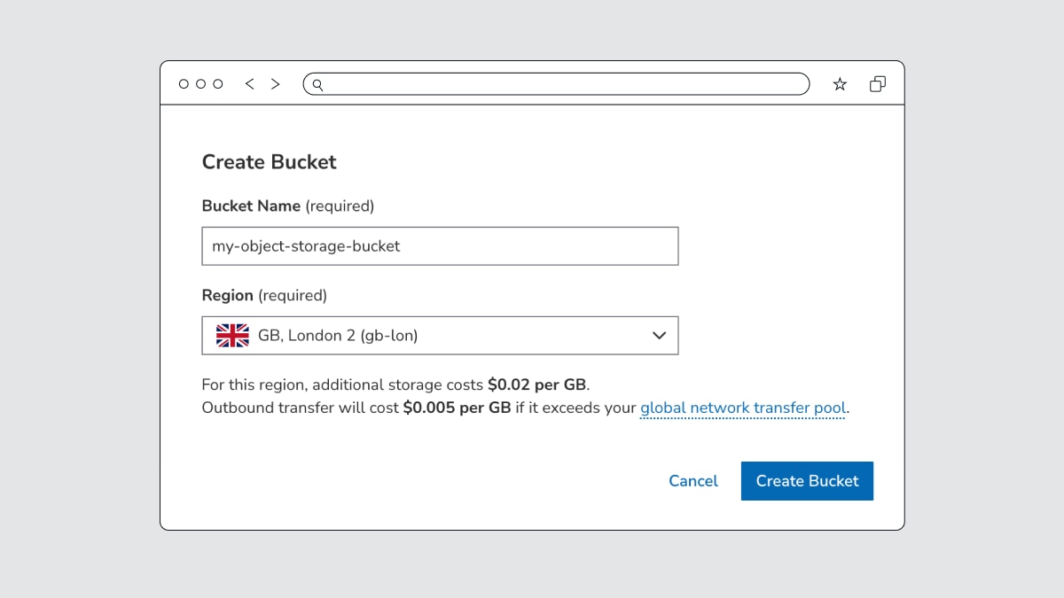An object storage bucket being created in Akamai Cloud 