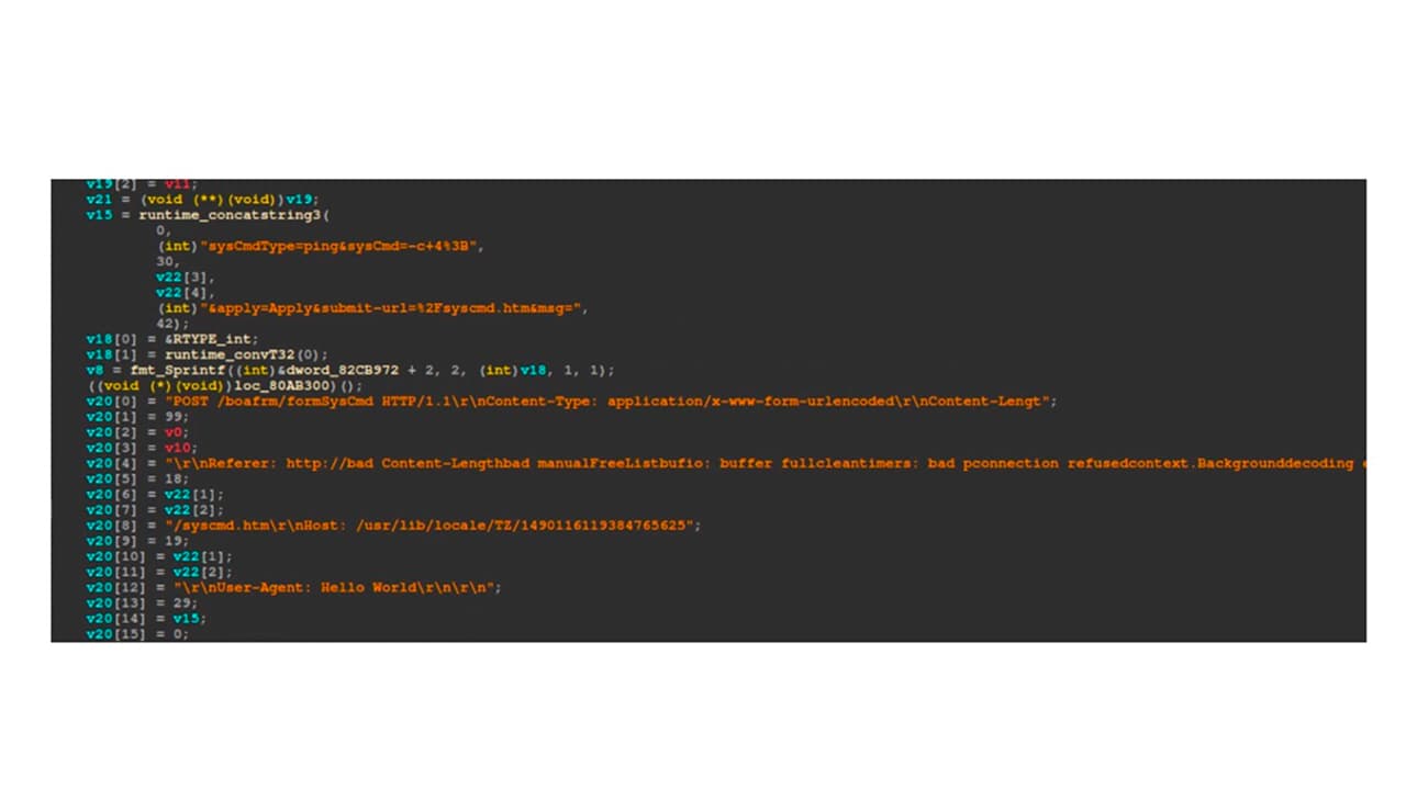The sample also contains command injection functionality targeting TOTO/TOTOLINK-style router interfaces (Figures 3 and 4). 