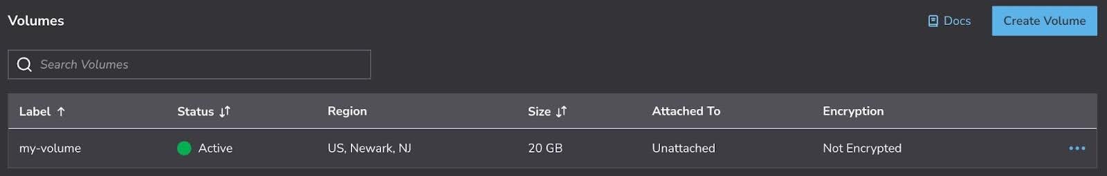 The new unencrypted block storage volume