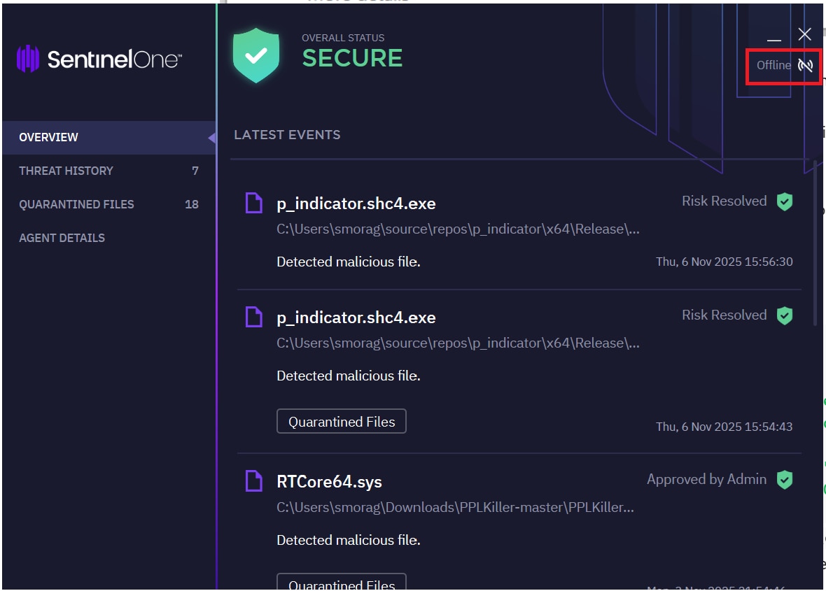 By simply modifying the unmonitored local host’s file to resolve the management URL to the loopback address, we can block all telemetry, while not affecting the agent’s appearance as being in a protected state:
