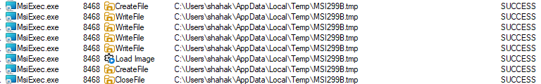 Process Monitor revealed the answer, as the MSI creates a temporary DLL with a random name during installation, loads it for validation, and finally deletes it after usage.