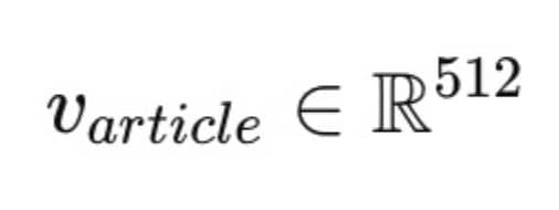 Equation showing an article vector represented in 512-dimensional space