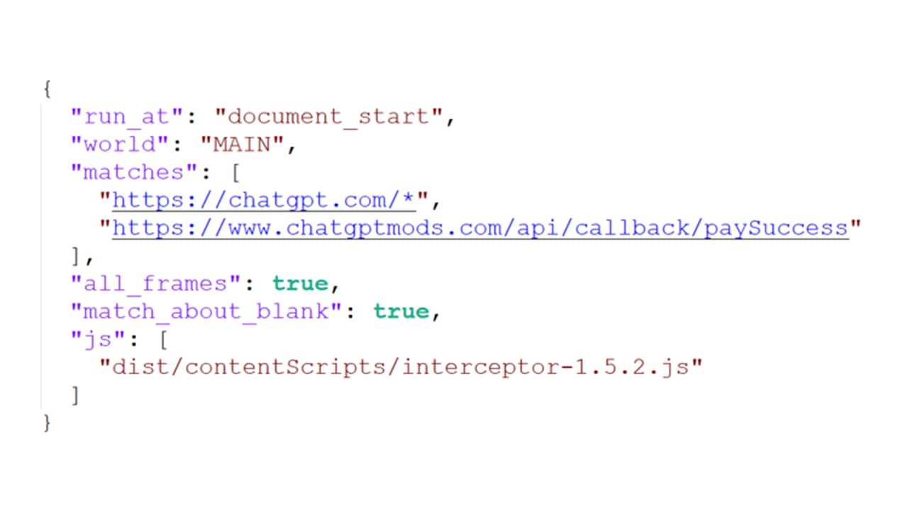 Extension’s interception content script executed in the MAIN world:
