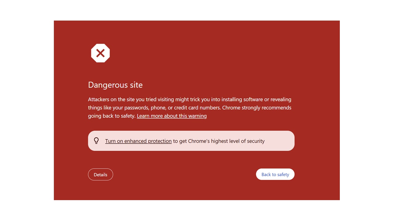 Dangerous site banner