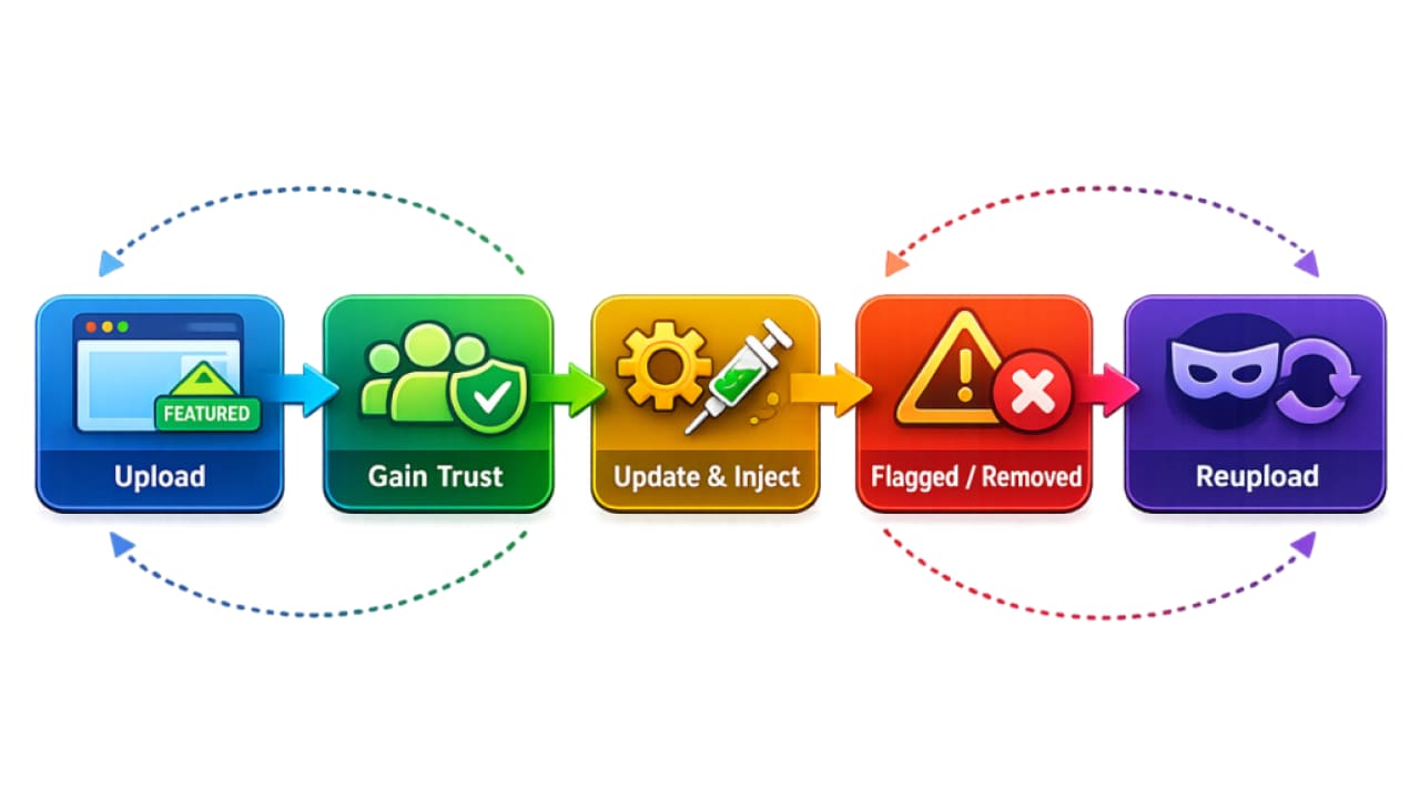 Extension lifecycle illustrating the “whack-a-mole” operational model