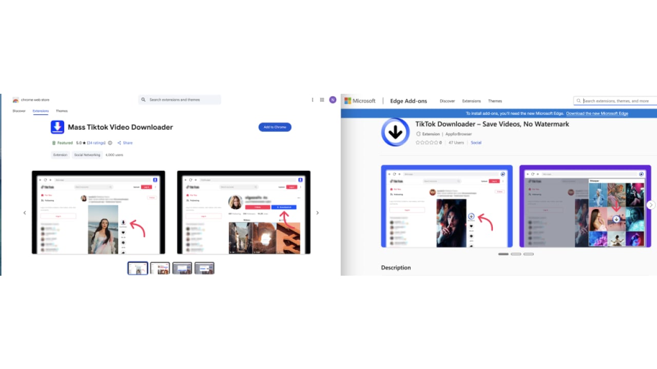 Extensions in Google Chrome and Microsoft Edge Marketplaces