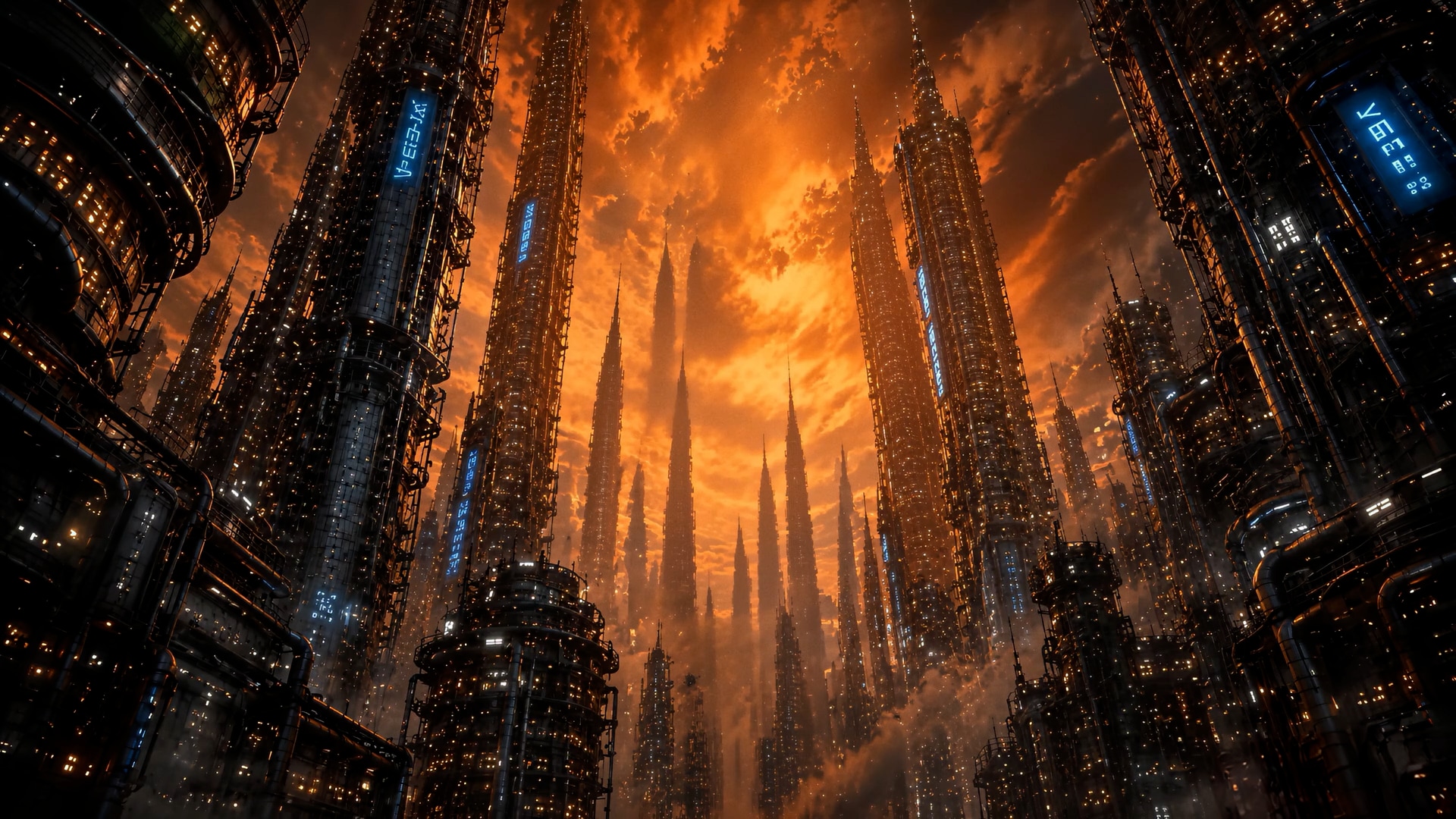 AI rendering of futuristic spires under a fiery orange sky, representing the Edge location on a map.