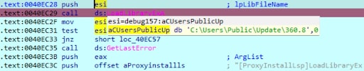 -InstallLsp 인자와 DLL이 주어지면, 이 정상 파일은 LoadLibrary를 사용하여 해당 DLL을 로드하고 해당 내보내기(export) 함수에 포인터를 설정합니다 (그림 10).