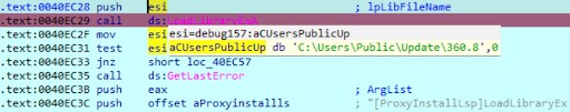 Quando dado o argumento -InstallLsp e uma DLL, o arquivo legítimo carrega a DLL e define o ponteiro para sua exportação usando LoadLibrary (Figura 10).