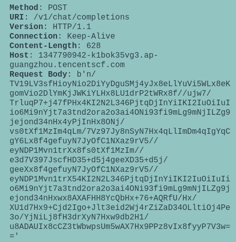 A primeira coisa que notamos ao analisar este binário foi o fato de que ele não utiliza nenhum dos campos mencionados. Em vez disso, ele envia uma cadeia de caracteres que parece estar codificada em Base64 (Figura 4).